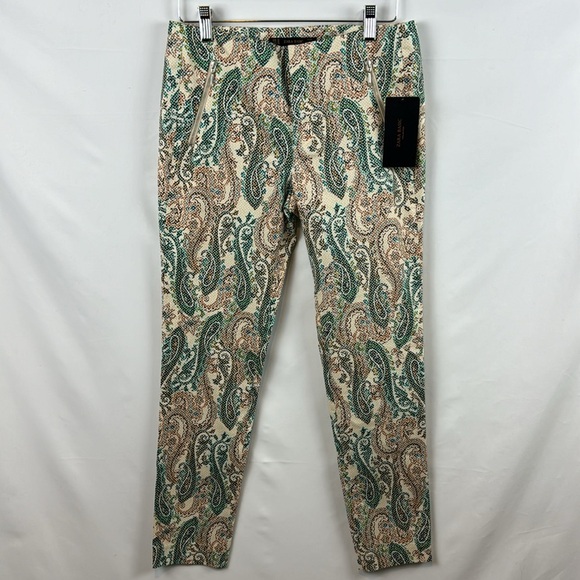 ZARA Paisley‎ Print Cropped Beige Aqua Pants Size M - New with Tags - Picture 2 of 12